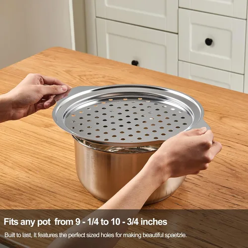 Vista 2 de Tapa de acero inoxidable de alta calidad con raspador, herramientas para hacer fideos de huevo alemán tradicionales, olla, pasta, verduras, colador
