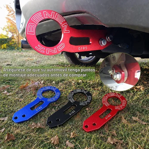 Vista 2 de Kit de Gancho de Remolque para Auto Universal, Gancho de Remolque Trasero de Aluminio para Coche (Negro)