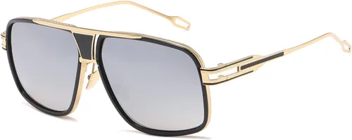 Vista 18 de AEVOGUE Men's Oversized Shield Sunglasses, Retro Alloy Aviator AE0336 Negro marco Grey Lens