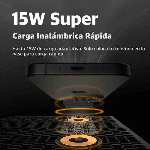 Vista 5 de POUT H3 PRO Dual Qi - Alfombrilla de mouse de carga inalámbrica dual para teléfonos inteligentes y auriculares, superficie lisa con base
