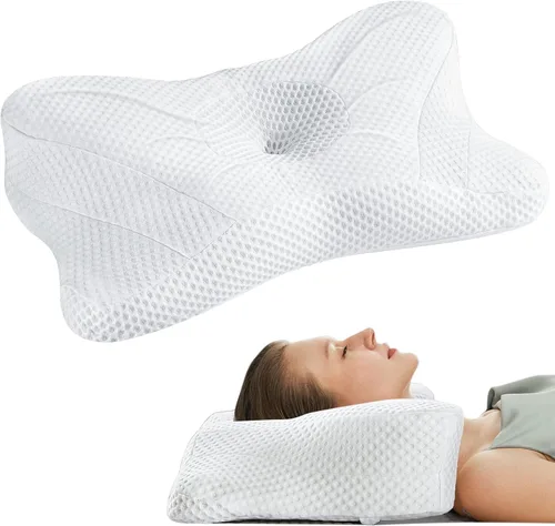 Vista 10 de OLIXIS Almohada cervical de contorno para aliviar el dolor de cuello, ergonómica de doble altura Azul