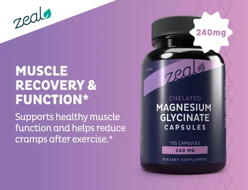 Vista 3 de Zeal Naturals Suplemento de glicinato de magnesio quelado, 240 mg, 135 cápsulas Magnesio para dormir, recuperación muscular y relajación Sin OMG