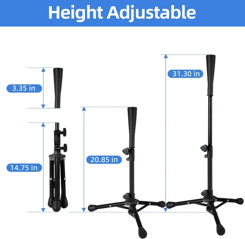 Vista 2 de Baseball Tee For Kids, Easy Adjustable Batting Tee From 20.85 to 31.30 Inches. Foldable and Stable Baseball Tees for Hitting with Portable Bag.