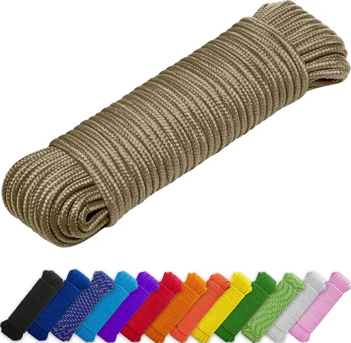 Vista 20 de TECEUM Cuerda – 90 pies x 1/4 pulgada (7mm) – Verde Ejército – Cuerda Utilitaria Versátil y Resistente – Acampada, Artesanía, Asta de Bandera