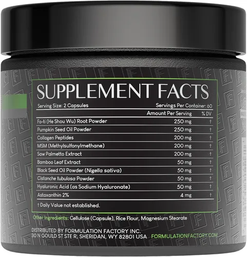 Vista 2 de Formulation Factory Crown of Glory Maximizador de Crecimiento Capilar 10 en 1, Bloqueador de DHT con Saw Palmetto, Fo-Ti, Colágeno, Favorece un