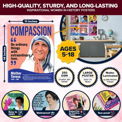 Vista 5 de Decorably - 15 carteles de mujeres en la historia, figuras influyentes, 11 x 14 pulgadas Inspirational Influential People Posters, Matte-Laminated