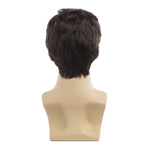 Vista 4 de Pelucas cortas para hombres, peluca sintética marrón, resistente al calor, natural, para Halloween, peluca de cosplay