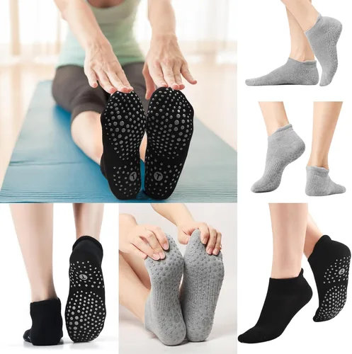 Vista 3 de Calcetines de pilates para mujer, calcetines acolchados antideslizantes para yoga, hospital, barras, deportes para el hogar, calcetines 24 pares
