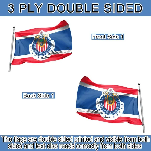 Vista 2 de YukaBa Bandera de 3 capas de doble cara para fanáticos de Chivas, bandera de Guadalajara de 3 x 5 pies, bandera de fútbol de México/Futbol