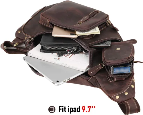 Vista 6 de Polare - Mochila táctica de cuero de grano completo para acampar al aire libre