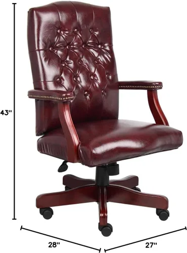 Vista 3 de Boss Office Products Silla clásica ejecutiva Caressoft con acabado de caoba en Borgoña, respaldo alto (B905-BY)