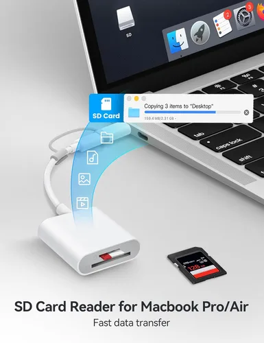 Vista 4 de BnmxTek Lector de Tarjetas SD para iPhone, Adaptador de Tarjeta SD con Conector Dual Lightning y USB-C para iPhone 5-14, iPhone 15 con USB-C, iPad