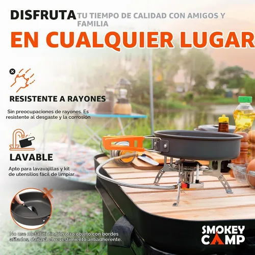 Vista 8 de Smokey Camp Camping Cookware Mess Kit Set with Stove - Backpacking Camping Pots and Pans Set, All in One Non-Stick Camping Cooking Set, Portable