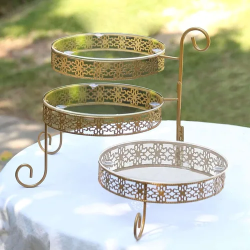 Vista 12 de Efavormart - Paquete de 2 elevadores de plástico transparente de 12 pulgadas con borde dorado para cupcakes y postres, soporte desechable para tartas