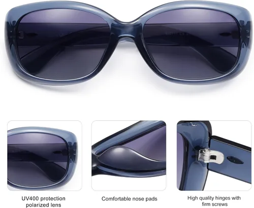 Vista 4 de SOJOS Gafas de sol cuadradas vintage para mujer con protección UV polarizada, marco Havana