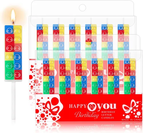 Vista 8 de Riyiper - 12 velas de cumpleaños con diseño de bloques de construcción