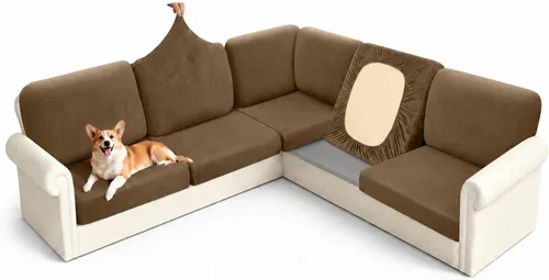 Vista 9 de Arfntevss - Fundas para sofá modular en forma de L de 5 asientos, fundas elásticas ajustadas para cojín de sofá de esquina para perros, protector