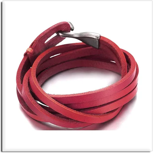 Vista 4 de Xusamss Punk Rock Metal Easy Hook pulsera de cuero brazalete de cuero,7.5" muñeca