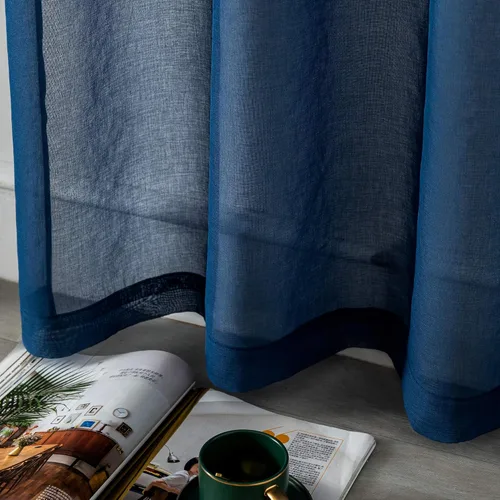 Vista 5 de DUALIFE - Cortinas transparentes de 54 pulgadas de largo, paneles de privacidad de gasa para ventanas, cortinas de lino semitransparentes
