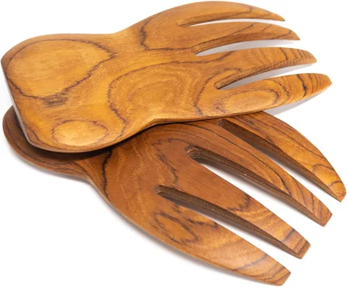 Vista 5 de Rainforest Bowls Manos para servir ensaladas de madera de teca javanesa, perfectas para mezclar, lanzar y servir ensalada, ultra duradero, diseño
