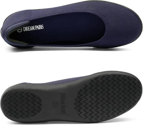Vista 3 de DREAM PAIRS Zapatos planos cómodos de ballet para mujer, zapatos de oficina con punta redonda, Tejido azul marino