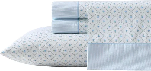 Vista 46 de Laura Ashley - Juego de sábanas individual, ropa de cama de percal de algodón fresca y suave con bolsillos profundos, ligera para comodidad durante