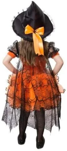 Vista 3 de Vestido de tul de Halloween para niñas pequeñas, vestido de manga larga con diseño de calabaza, telaraña, princesa, fiesta, faldas a rayas