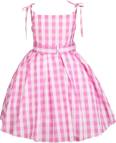 Vista 3 de FENBORY Vestido de disfraz a cuadros rosa para niñas, traje vintage de los años 50, fiesta de Halloween, cosplay, baile de graduación, vestido