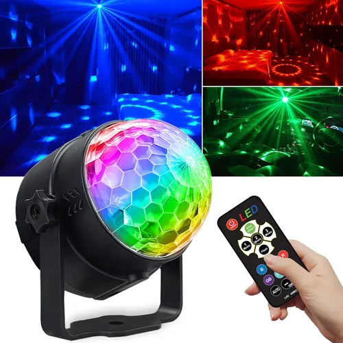 Vista 9 de Luces de fiesta de bola de discoteca 3 en 1, luz estroboscópica de DJ activada por sonido con 60 patrones, proyector LED alimentado por USB