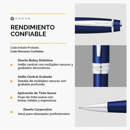 Vista 4 de Cross Bailey Bolígrafo recargable presentado en una caja de regalo premium, punta media, tinta negra, azul