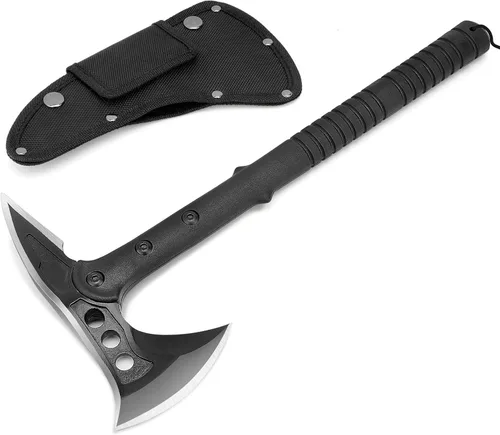 Hitdudu - Hacha de camping, hacha de lanzamiento de supervivencia con funda, tomahawk táctico con punta, mango de fibra de nylon para supervivencia