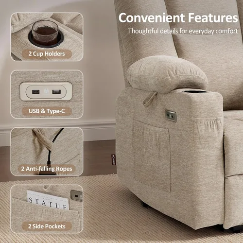 Vista 10 de MCombo Silla reclinable Power Lift con bolsa de aire masaje y calor 7507 Beige