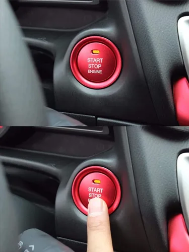 Vista 2 de 2 piezas Botón de Arranque del Motor sin Llave de Aluminio Rojo y Pegatina de Anillo de Decoración Circundante Compatible con Mazda 3 6 CX-3 CX-5