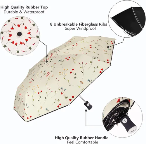 Vista 3 de CUBY UV Sun Umbrella Compact Folding Travel Umbrella Auto Open and Close for Windproof, Rainproof & 99.9% UV Protection Parasol with Black Anti-UV
