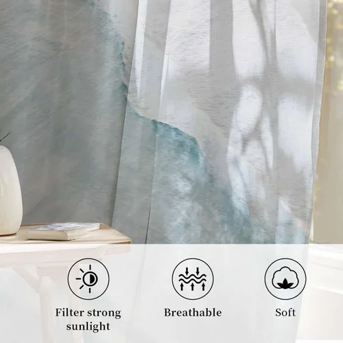 Vista 8 de Cortinas traslúcidas de playa de 63 pulgadas de largo, panel de cortina traslúcida para sala de estar, cortinas de cocina con bolsillo para barra