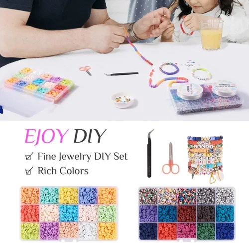 Vista 4 de Cheriswelry Kit de fabricación de pulseras de bricolaje con 7280 piezas de 30 colores de 0.236 in de disco plano redondo de arcilla polimérica