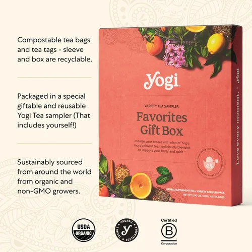 Vista 7 de Yogi Caja de regalo de muestra de té orgánico (45 bolsas de té), surtido de deliciosas mezclas de bienestar, 9 variedades favoritas de hierbas