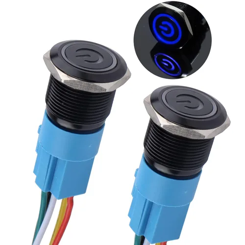 Vista 13 de 2 piezas interruptor de botón pulsador con pestillo de 16mm, 12V-24V, encendido/apagado, 1NO 1NC, impermeable IP66, carcasa de metal negro
