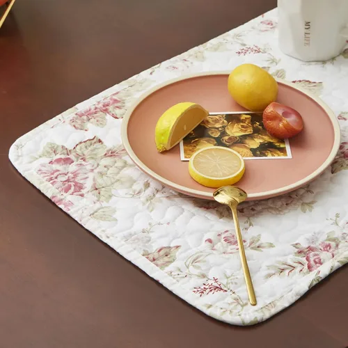 Vista 9 de DaDa Bedding - Juego de 4 manteles individuales para mesa de comedor, diseño de rosas de cabaña, acolchado, de algodón, delicadas, flores, jardín