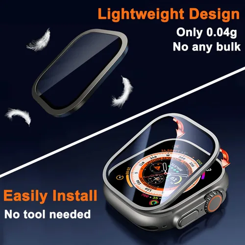 Vista 5 de COJOC Protector de pantalla para Apple Watch Ultra 2 / Ultra de 1.732 pulgadas, vidrio templado HD + marco de aleación de titanio, [Keep Original]