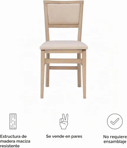 Vista 10 de Linon Keira Sillas plegables de madera rústica natural con asiento y respaldo acolchados en beige – Conjunto de 2