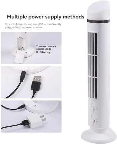 Vista 4 de Ventilador de torre LED de 2 engranajes compacto y portátil para Blanco