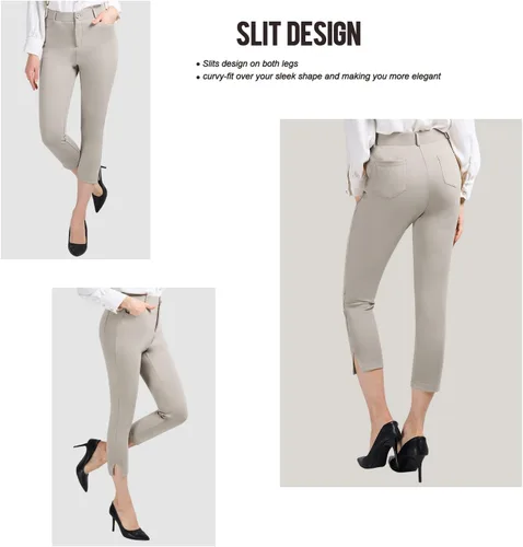 Vista 4 de PUWEER Capri Pants for Women Dressy Business Casual Stretchy Slim Straight Womens Dress Pants with Pockets