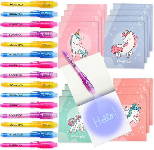 Vista 9 de BONNYCO - Bolígrafo de tinta invisible y cuaderno; paquete de 16 unidades de recuerdos de fiesta de dinosaurios para niños; suministros para fiestas