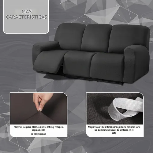 Vista 3 de ULTICOR Fundas para sofá reclinable de 8 piezas con diseño de jacquard cuadrado, fundas elásticas para sofá reclinable de 3 cojines, gruesas, suaves