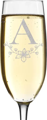 Vista 15 de shop4ever Monograma de letra floral de flauta de champán grabado con láser, 8 oz (L)