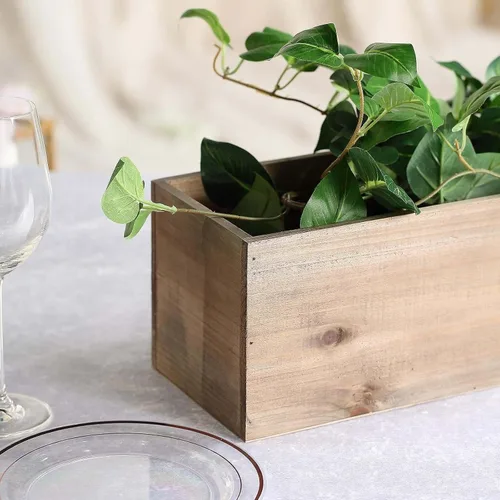 Vista 9 de Efavormart - Juego de macetas de madera rectangular natural de 24 x 6 pulgadas con forros de plástico extraíbles