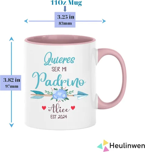 Vista 7 de Padrinos De Bautizo Propuesta Set 2 Tazas Café 11Oz, Quieres Ser Mis Padrinos De Bautizo, Quieres Ser Mi Madrina est 2024, Recuerdos De Bautizo Para