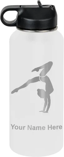 Vista 31 de LaserGram Botella de agua personalizada, soporte de mano de gimnasta, acero inoxidable de doble pared aislada al vacío con popote superior, regalo