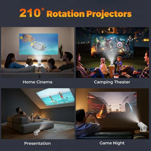 Vista 7 de Mini Proyector con WiFi y Bluetooth, Proyector de Película Portátil Soporte 4K, Auto Keystone, Rotación de 210°, Pantalla de 130'' Proyector